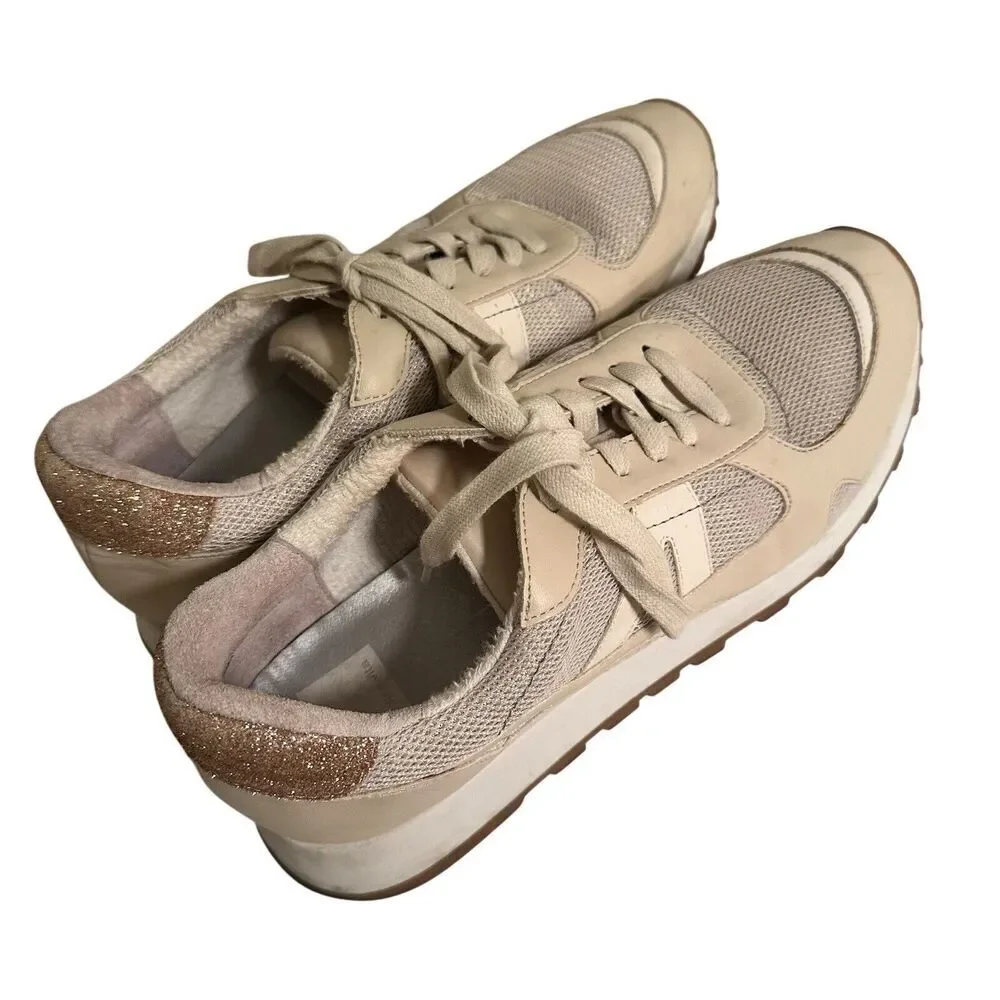 Dolce‎ Vita Markus Ivory Leather Mesh Sneakers Gold Womens 9.5